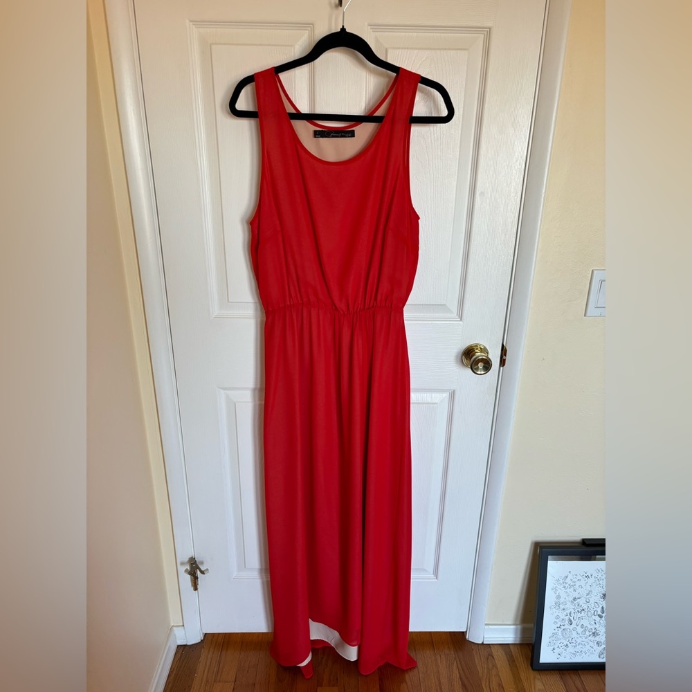 Patterson J Kincaid bright red maxi dress with slit, size Large